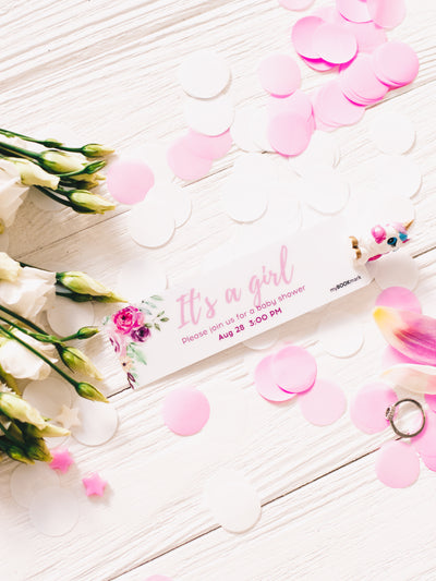 FLORAL CUSTOM BABY SHOWER INVITATION BOOKMARK