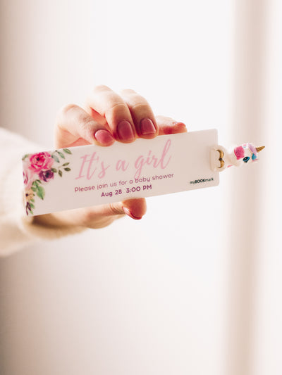 FLORAL CUSTOM BABY SHOWER INVITATION BOOKMARK